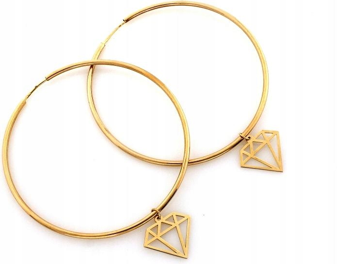 Kolczyki złote 333 koła 48mm z wiszącym diamentem wzór