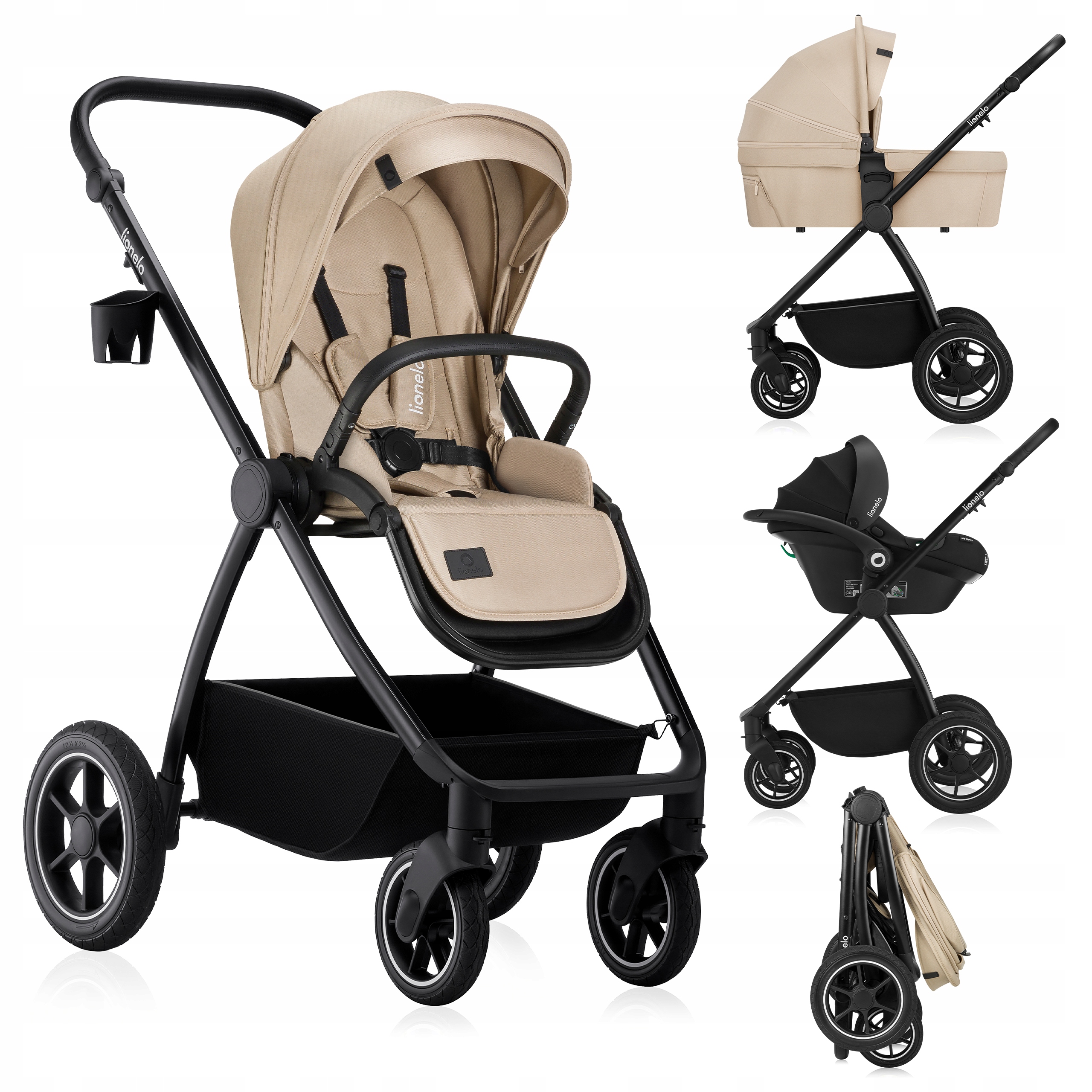 Lionelo Wózek 3w1 Meril gondola XL spacerówka fotelik Adac Beige