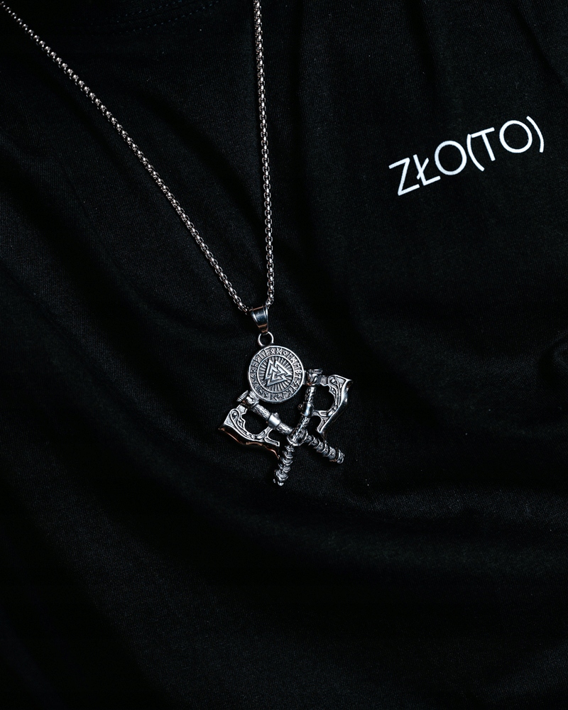 Zawieszka męska wisiorek NORDYCKA topory VALKNUT runy kolekcja VIKINGS stal Marka Blingart