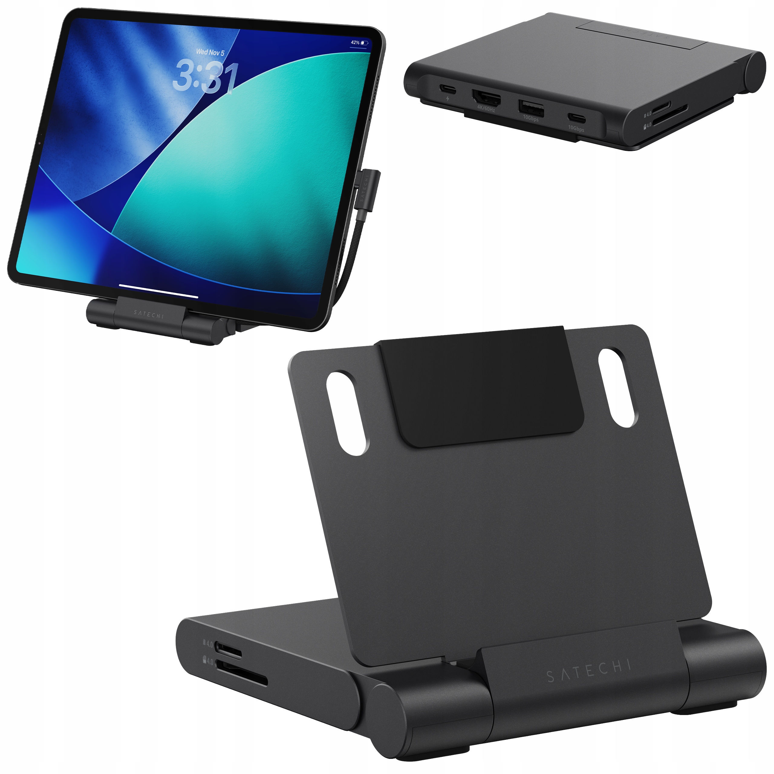 Satechi OntheGo Foldable Stand Hub Adapter Usb-c, Usb-a, Sd, Jack, Hdmi