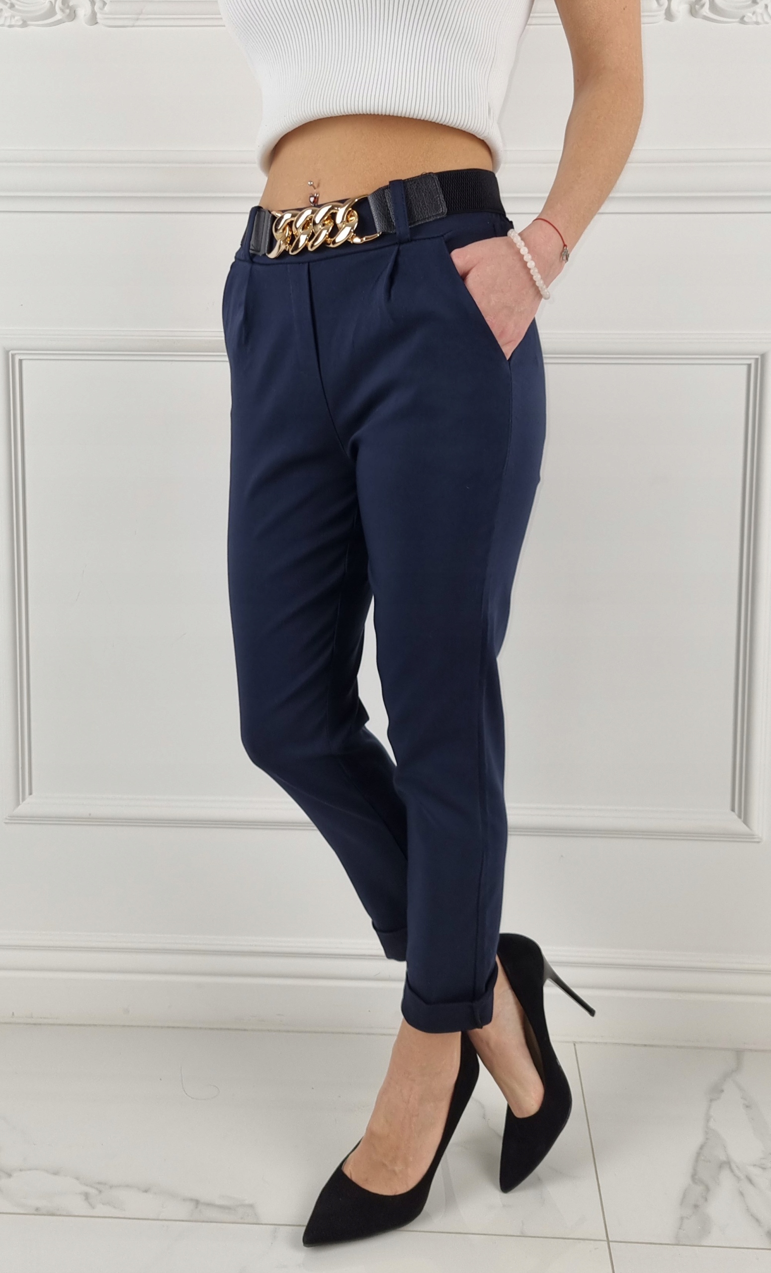 #ELASTYCZNE - SPODNIE - DAMSKIE - W GUMKĘ - PASEK# Kolekcja Całoroczna