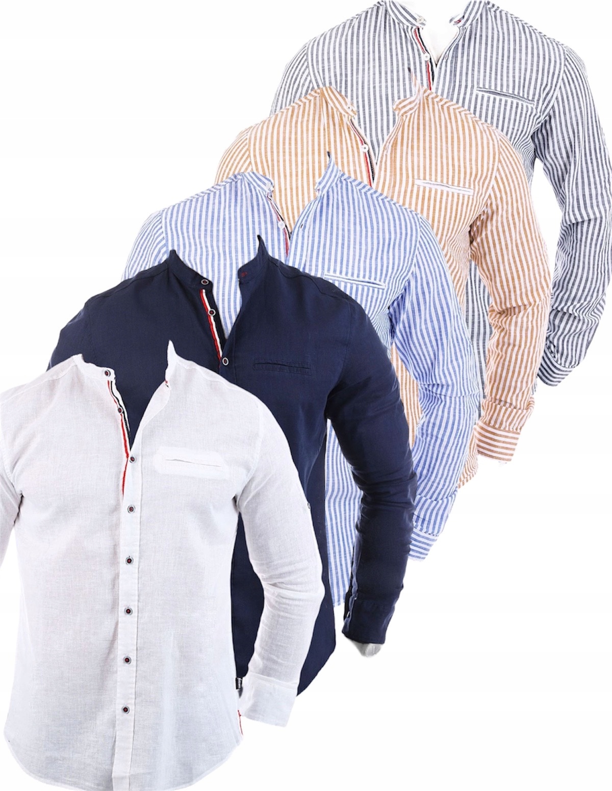 PRZEWIEWNA KOSZULA MĘSKA LNIANA LEN NIEBIESKIE PASKI - M Marka Carisma