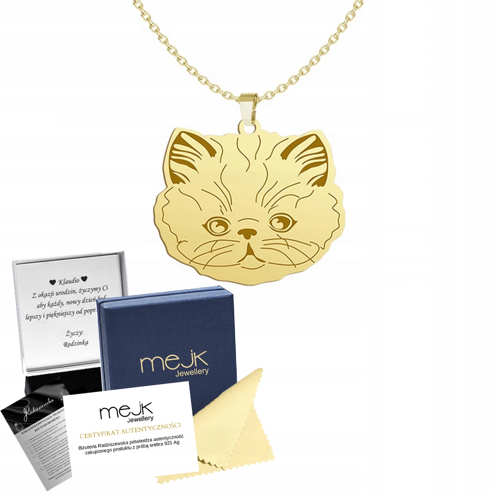 Zlatý náhrdelník s perskou kočkou 925 Řetízek Šperky Dárek Gravírování