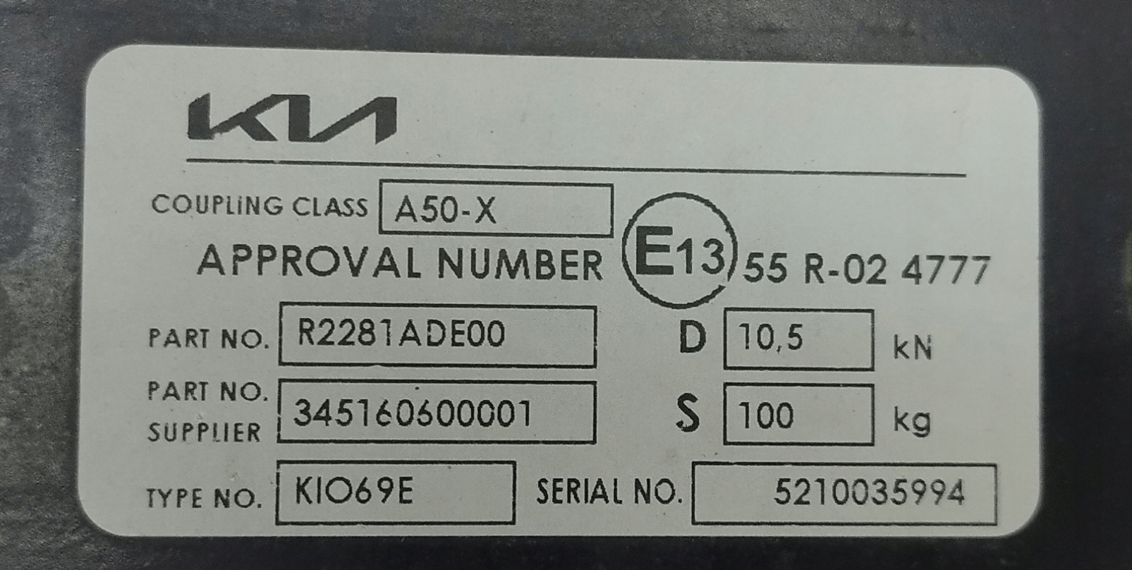 KIA SPORTAGE V BELKA HAKA HOLOWNICZEGO R2281ADE00 Producent Kia OE