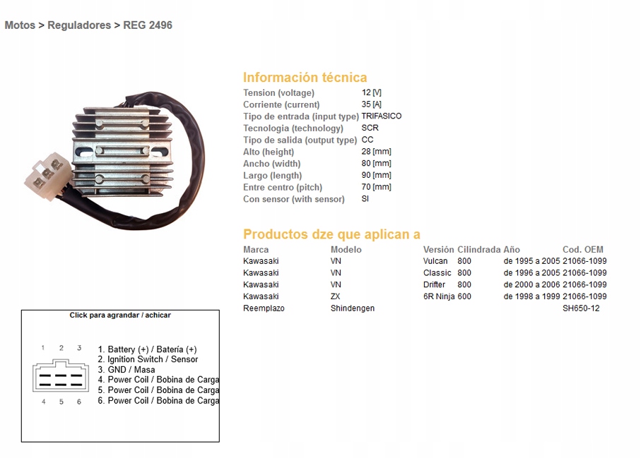 Dze Regulátor Napätia Kawasaki Vn 800 Drifter 00-06; ZX6R 98-92 (35A)