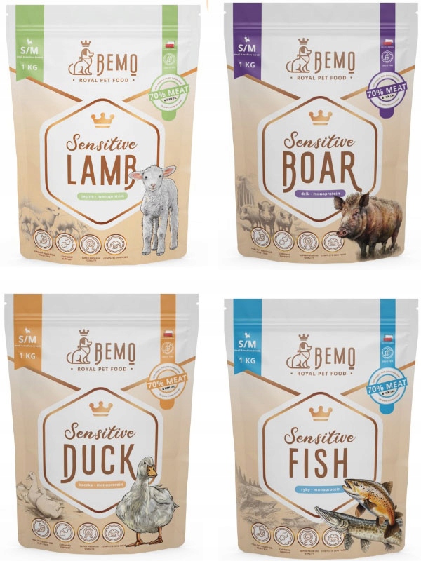 Bemo Sensitive Monoprotein S/m 4 Smaki jagnięcina kaczka ryba dzik 4kg