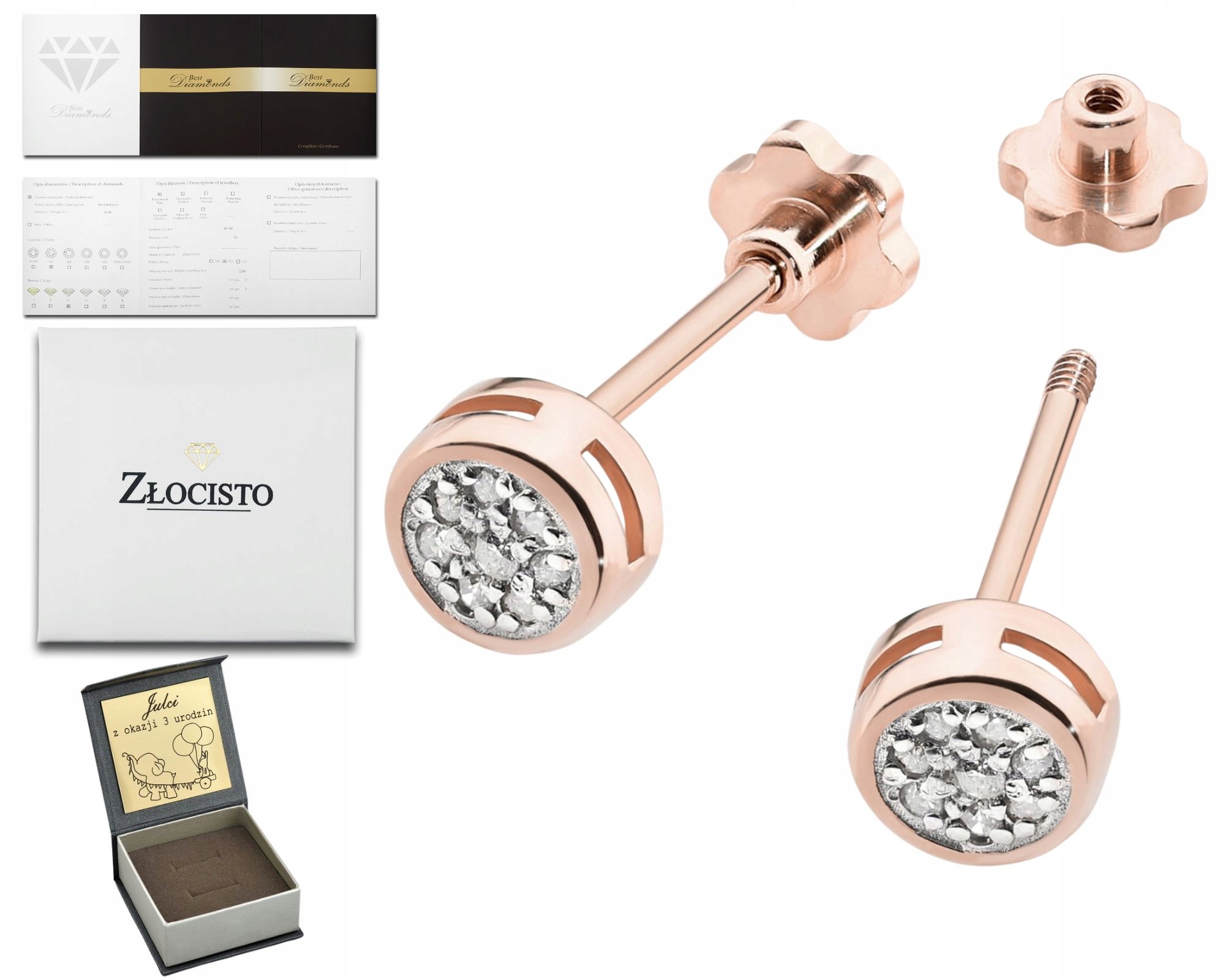 Růžové Zlato Náušnice S Diamantem Šroubovací Tyčinka Zlato 585 Jako Dárek