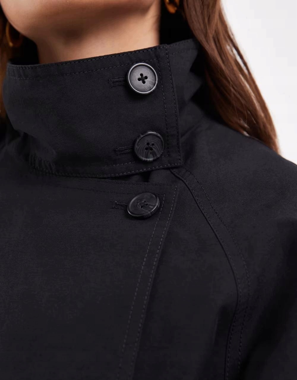 Asos Černý Trenčkot Límec B23 Xs