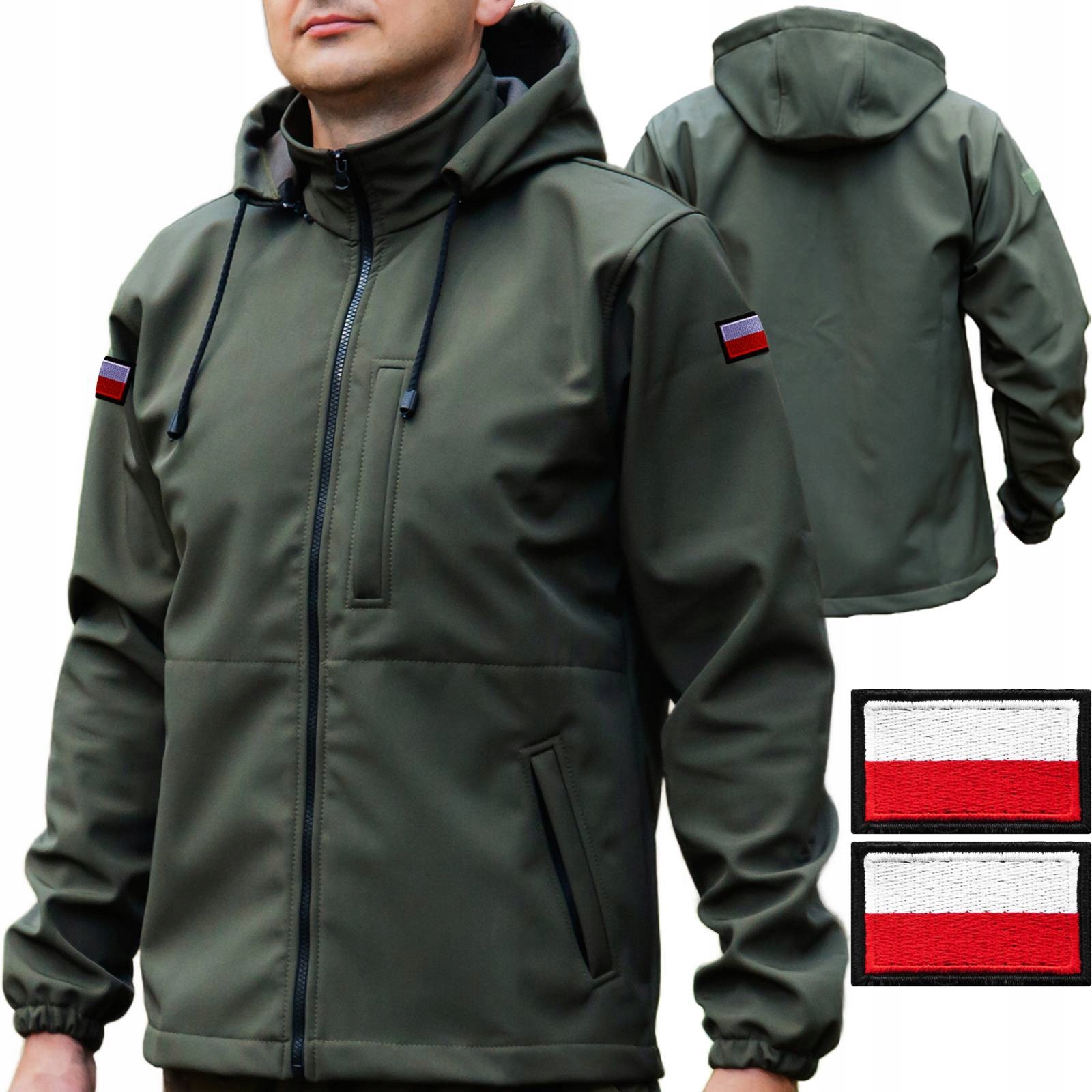 Kurtka Softshell wodoodporna Wojskowa flagi Olive przeciwdeszczowa r. XL