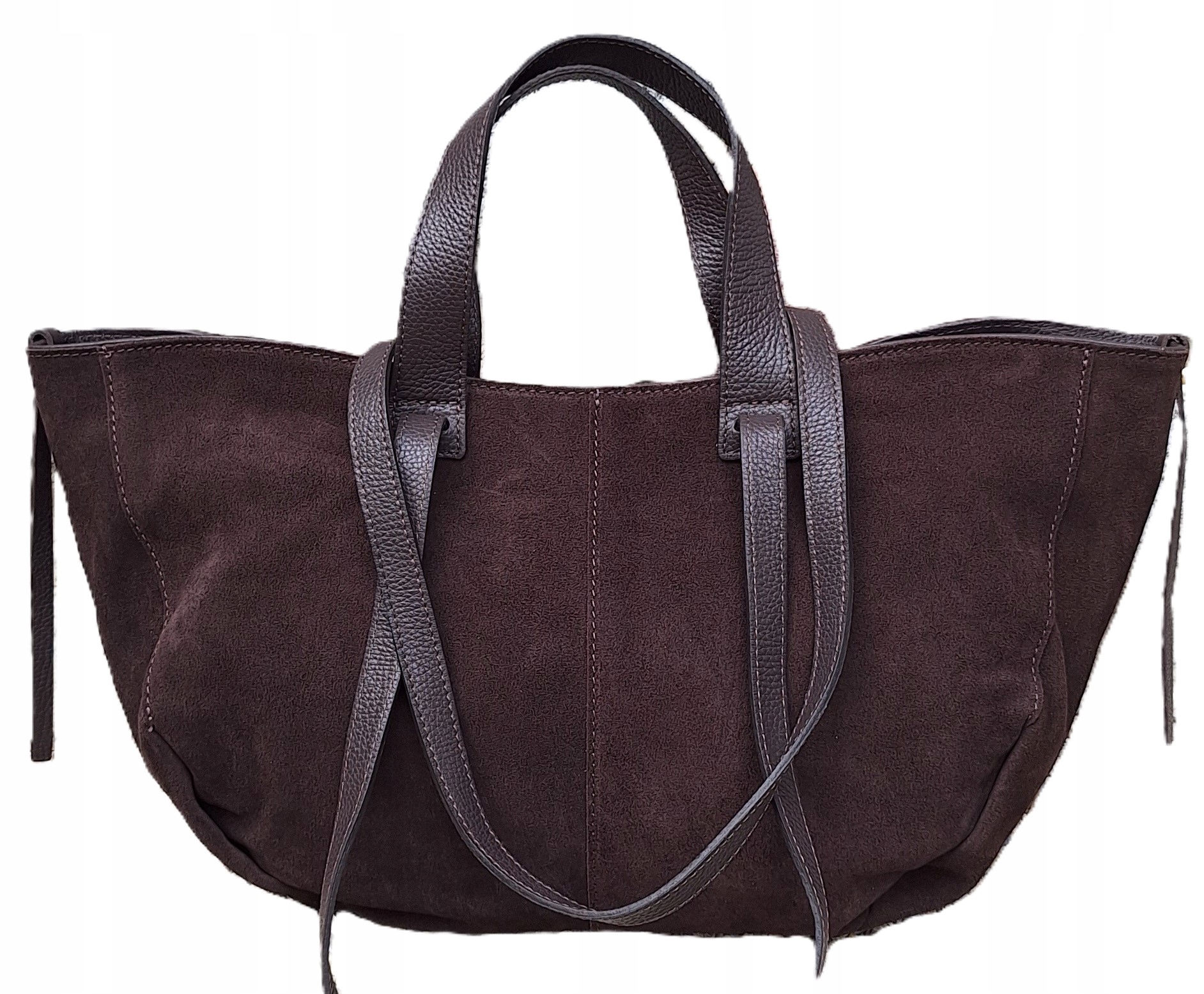 Čokoládová kabelka Vera Pelle shopper z pravé semišové kůže, hnědá