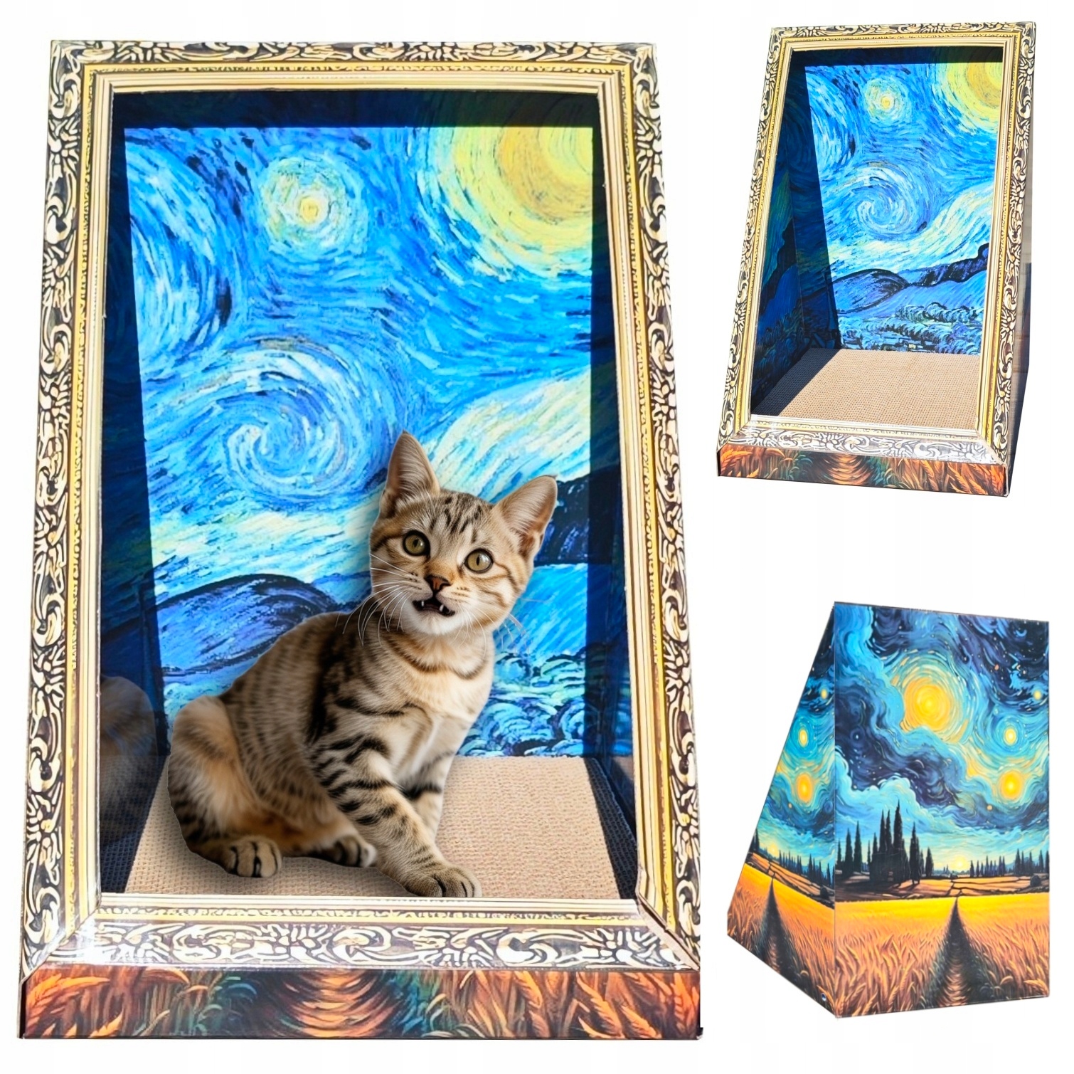 Levně Kartonové škrabadlo pro kočky 3D Kartonový obraz Hvězdná noc Van Gogh