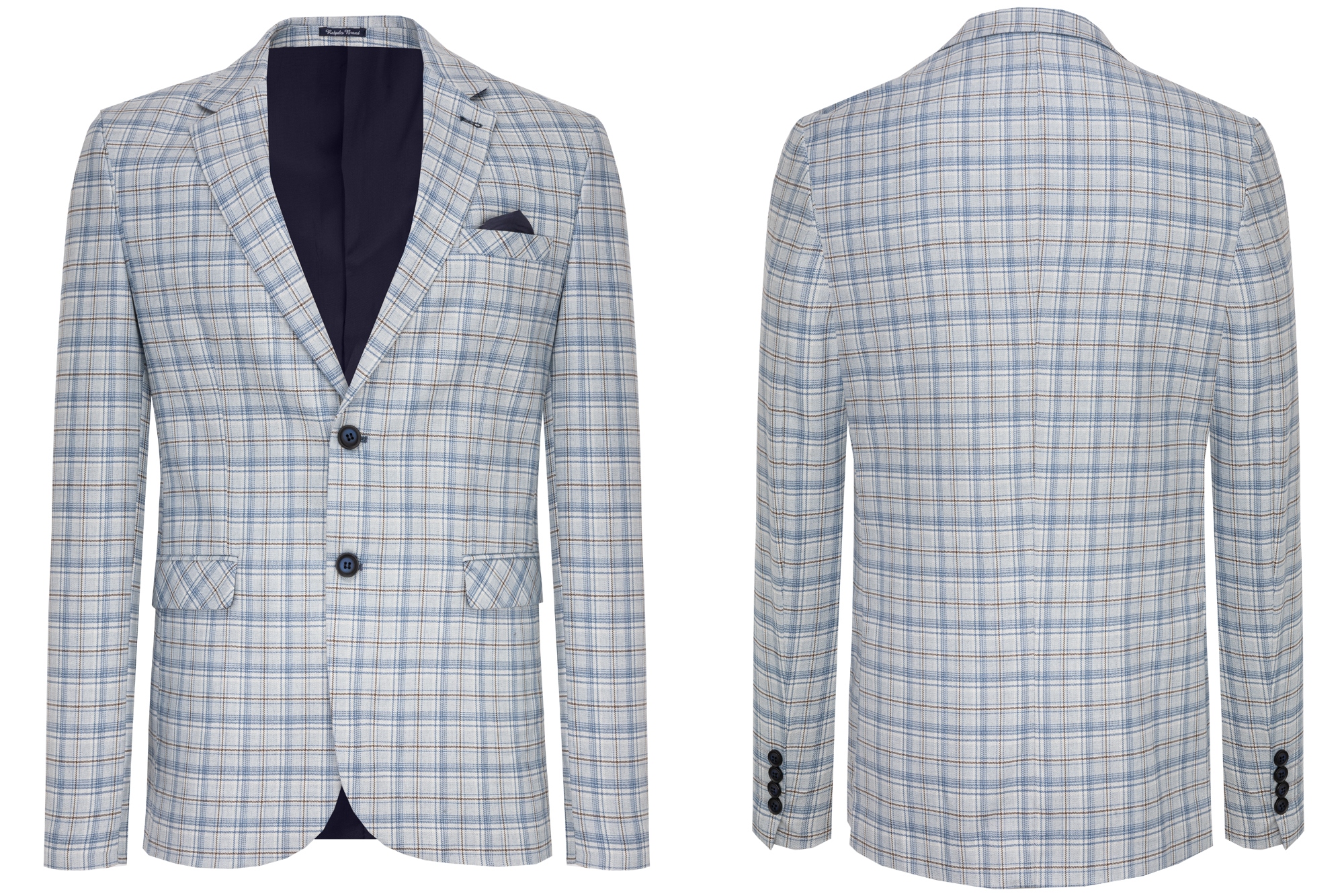 Sako Elegantní Modrá Kostkovaná Bunda Slim 54