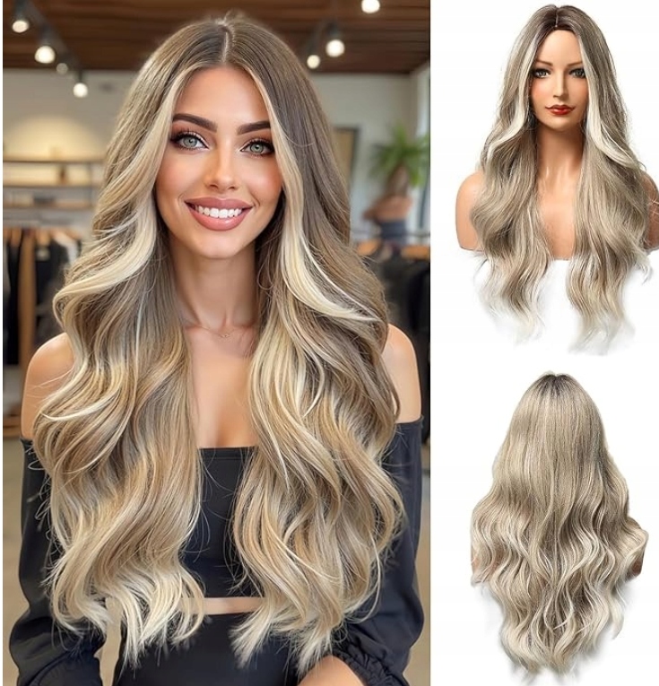 Paruka Dlouhé syntetické vlasy Ombre Blond s odrostem 60 cm