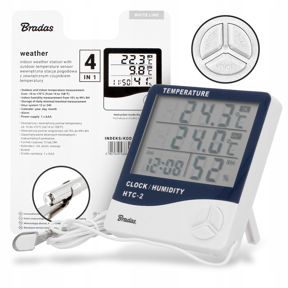 Stacja Pogodowa BEZPRZEWODOWA Termometr ZEWNĘTRZNY Higrometr Wewnętrzny Model WHITE LINE