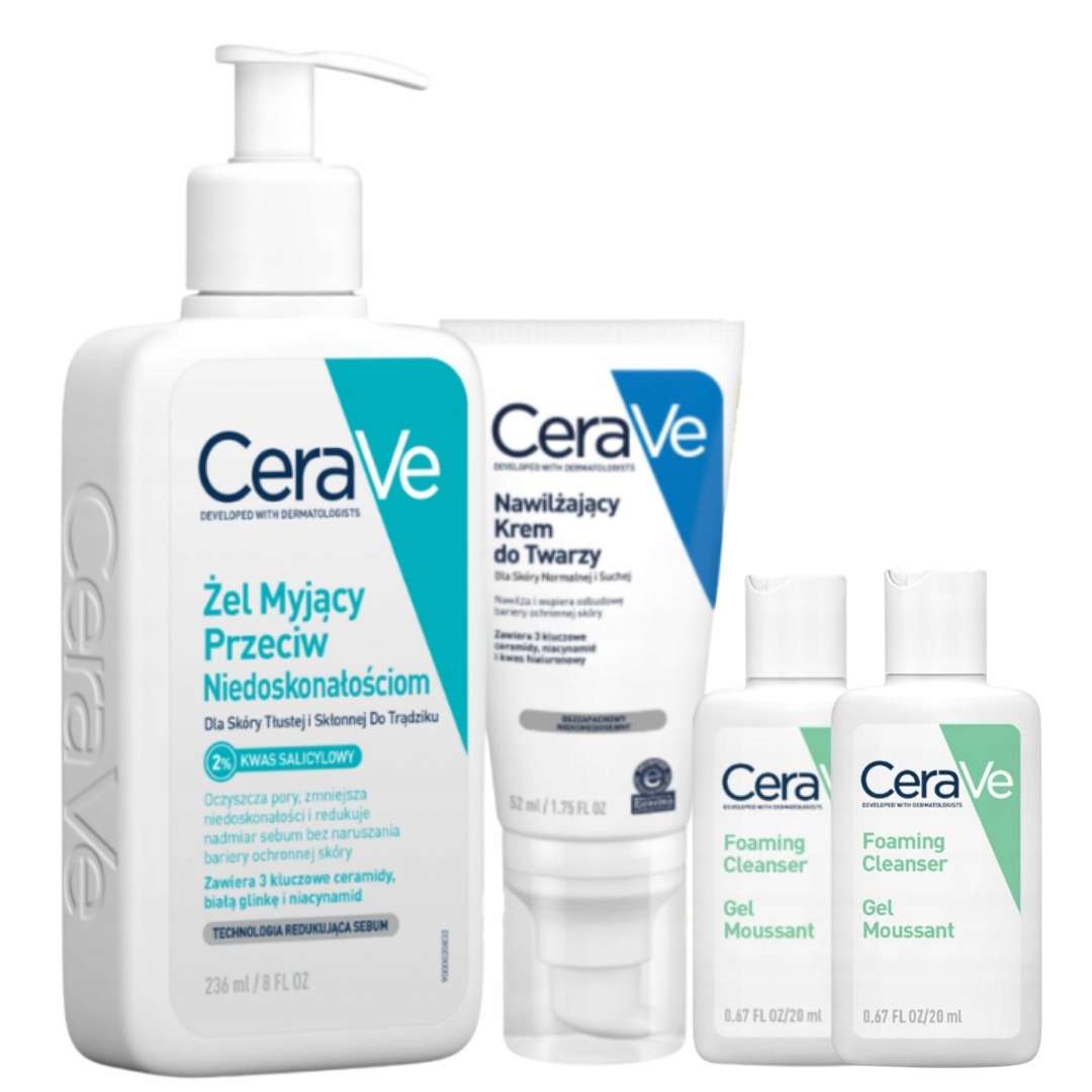 CeraVe Nawilżający Krem do Twarzy 52ml Żel do mycia niedoskonałości 236ml