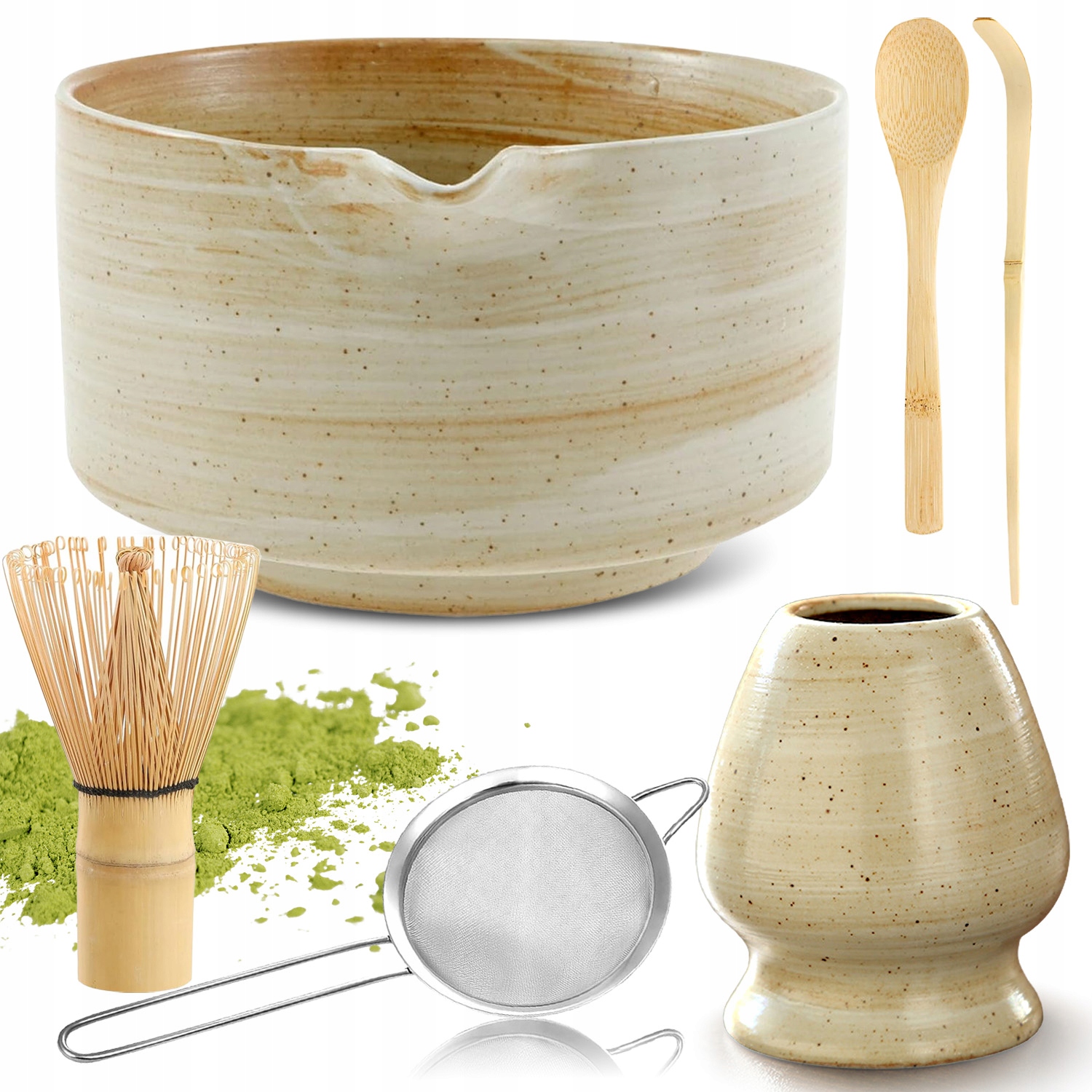 Levně Bambusový Dárková Sada Na Čaj Matchy Chashaku Šlehací Metla Keramika