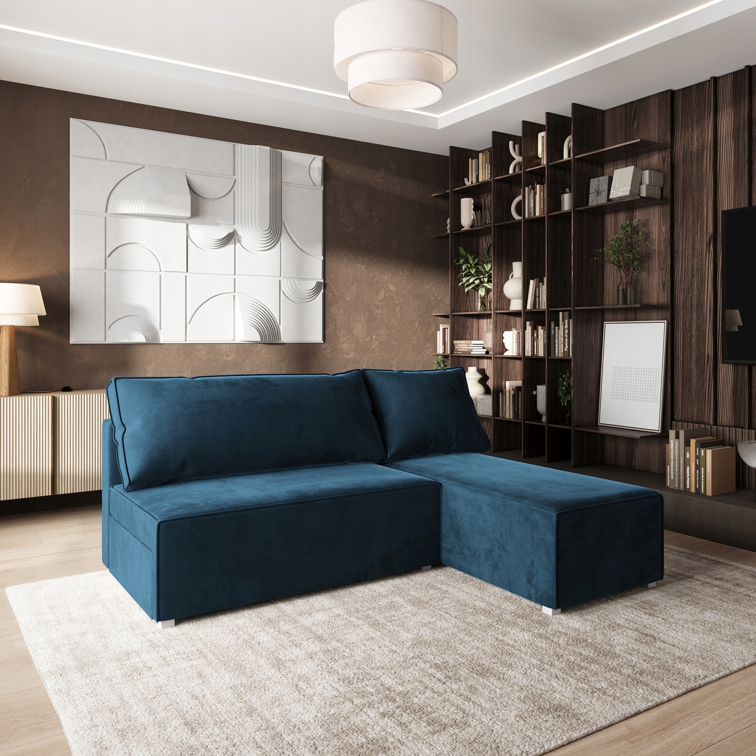 Rohová Sedací Souprava Briso Funkce Spaní Moderní Velur Modrá