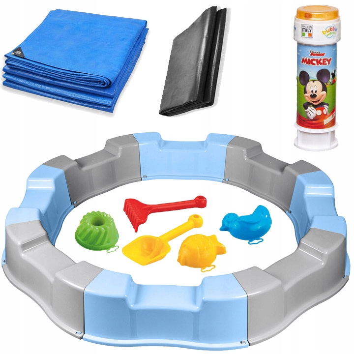 DUŻA PIASKOWNICA PLASTIKOWA ZABAWKI DO PIASKU PLANDEKA BAŃKI MYDLANE GRATIS