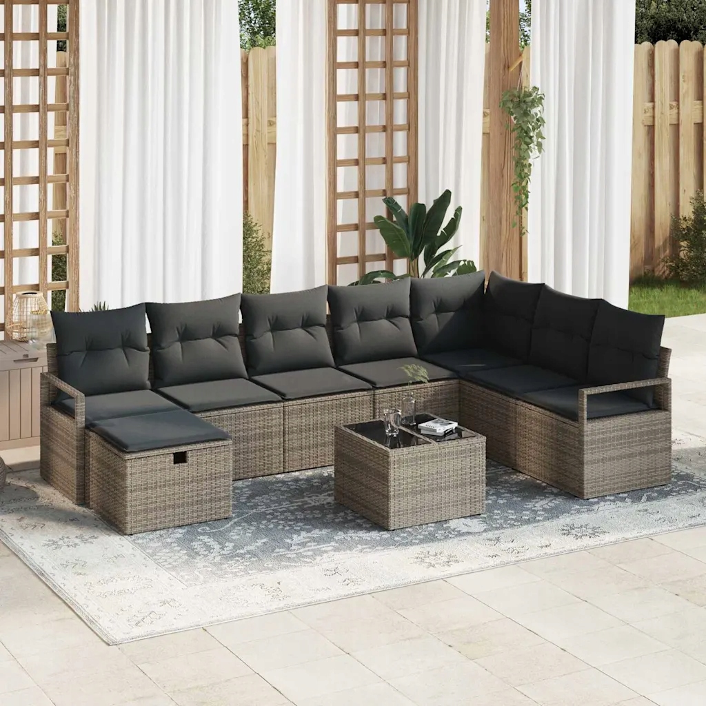 vidaXL Set pohovek s polštářem s úložištěm 9 pcs Šedá polyratan