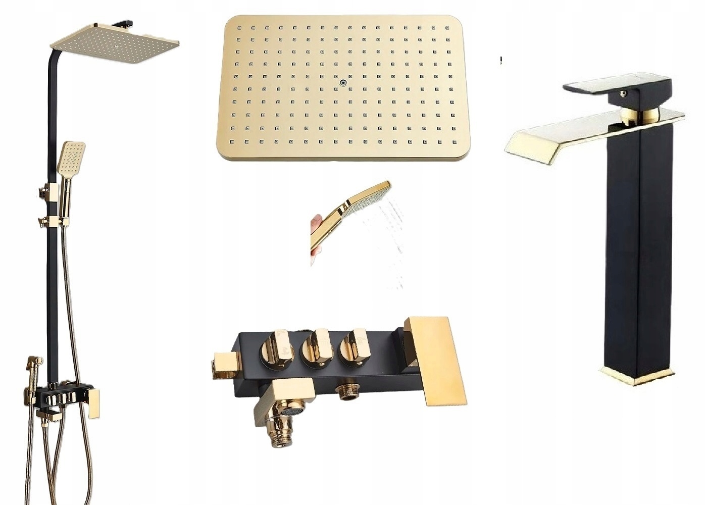 Čierna zlatá sprchová batéria Mido Gold/bk Sada