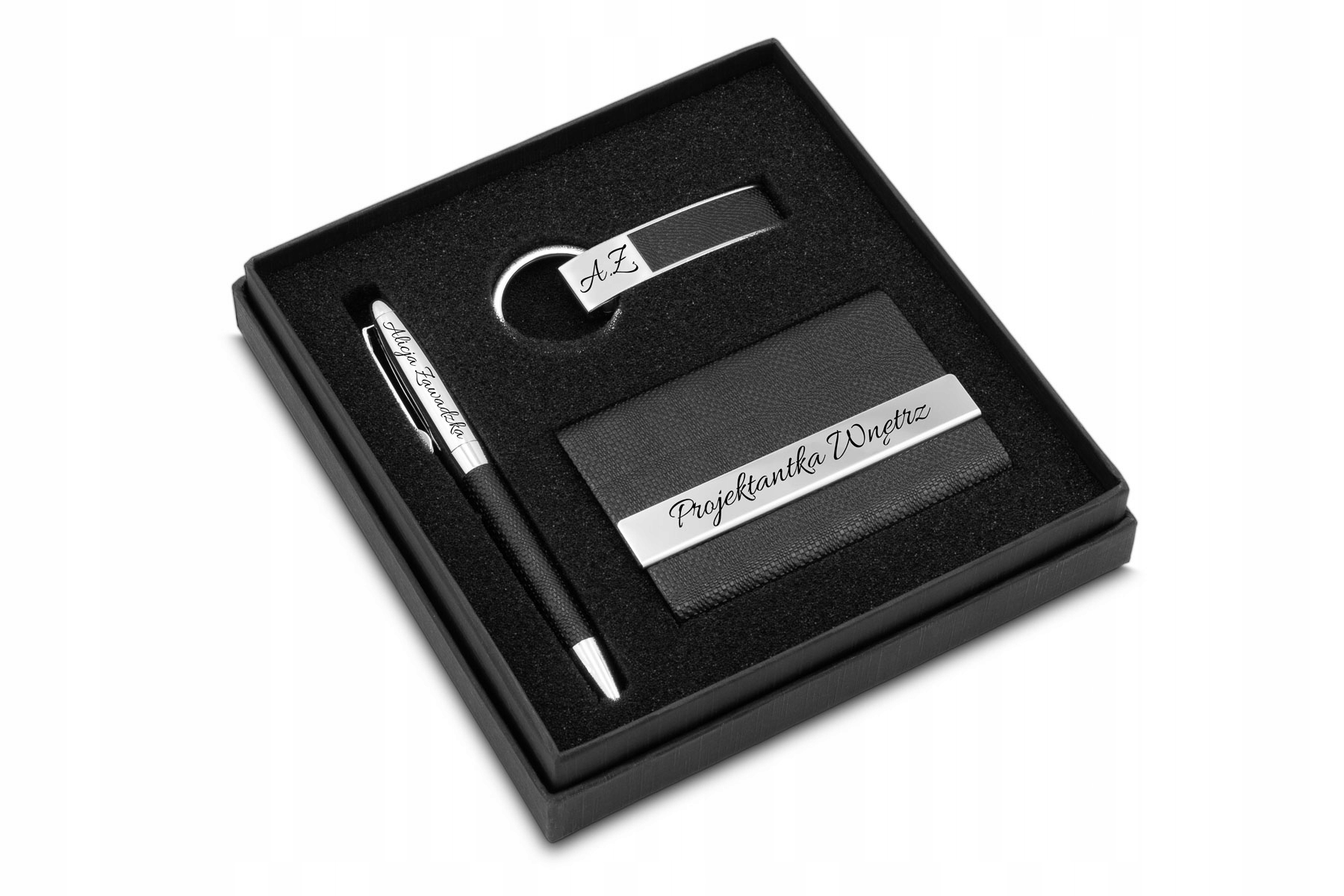 Zestaw Prezentowy Wizytownik Długopis z Grawerem Prezent dla Szefa Materiał inny