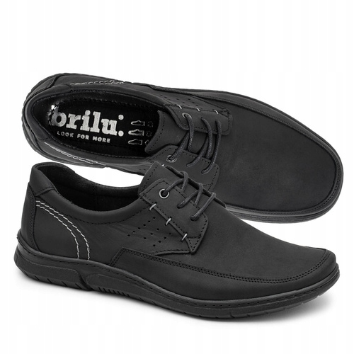 Brilu Polskie Skórzane Półbuty Męskie Wiązane Hugo Czarne 43