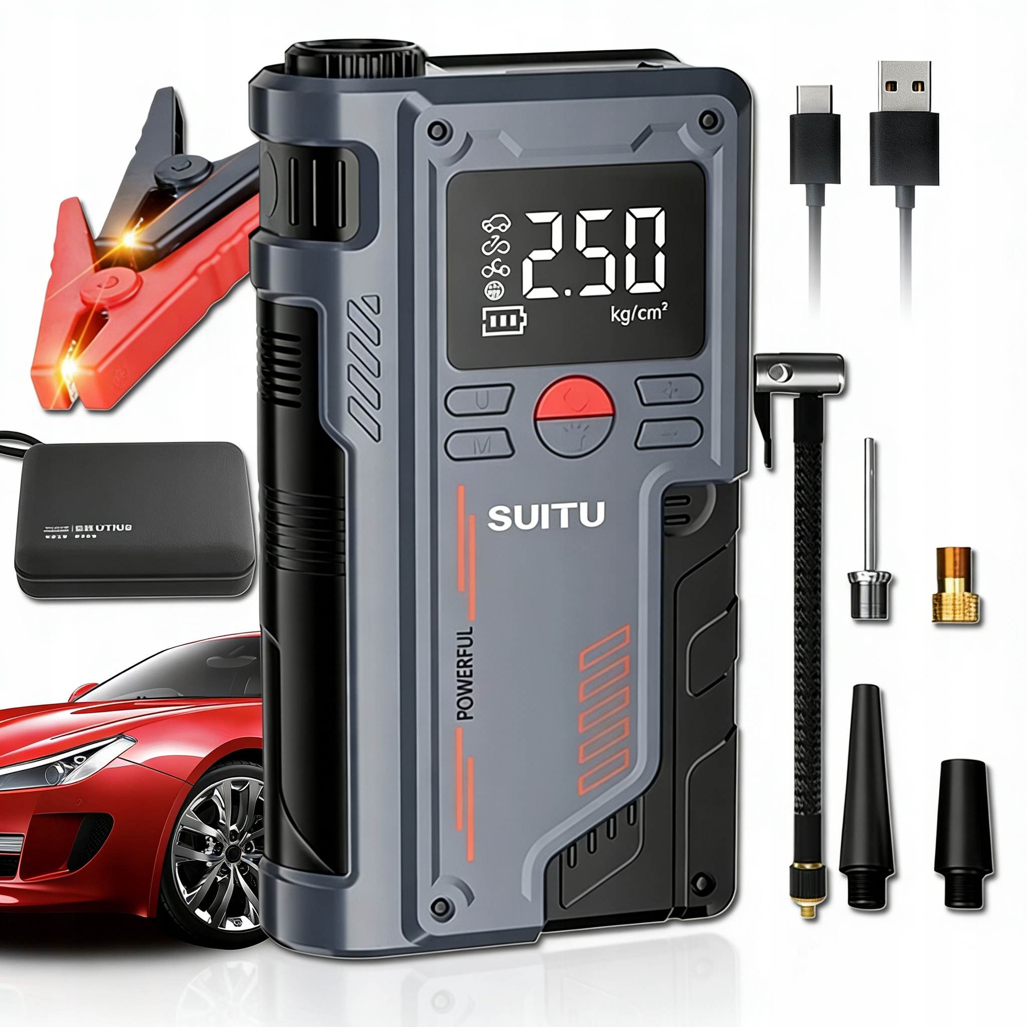 Nejvýkonnější Startovací Booster Jump Starter 1000A S Kompresorem 10 Bar