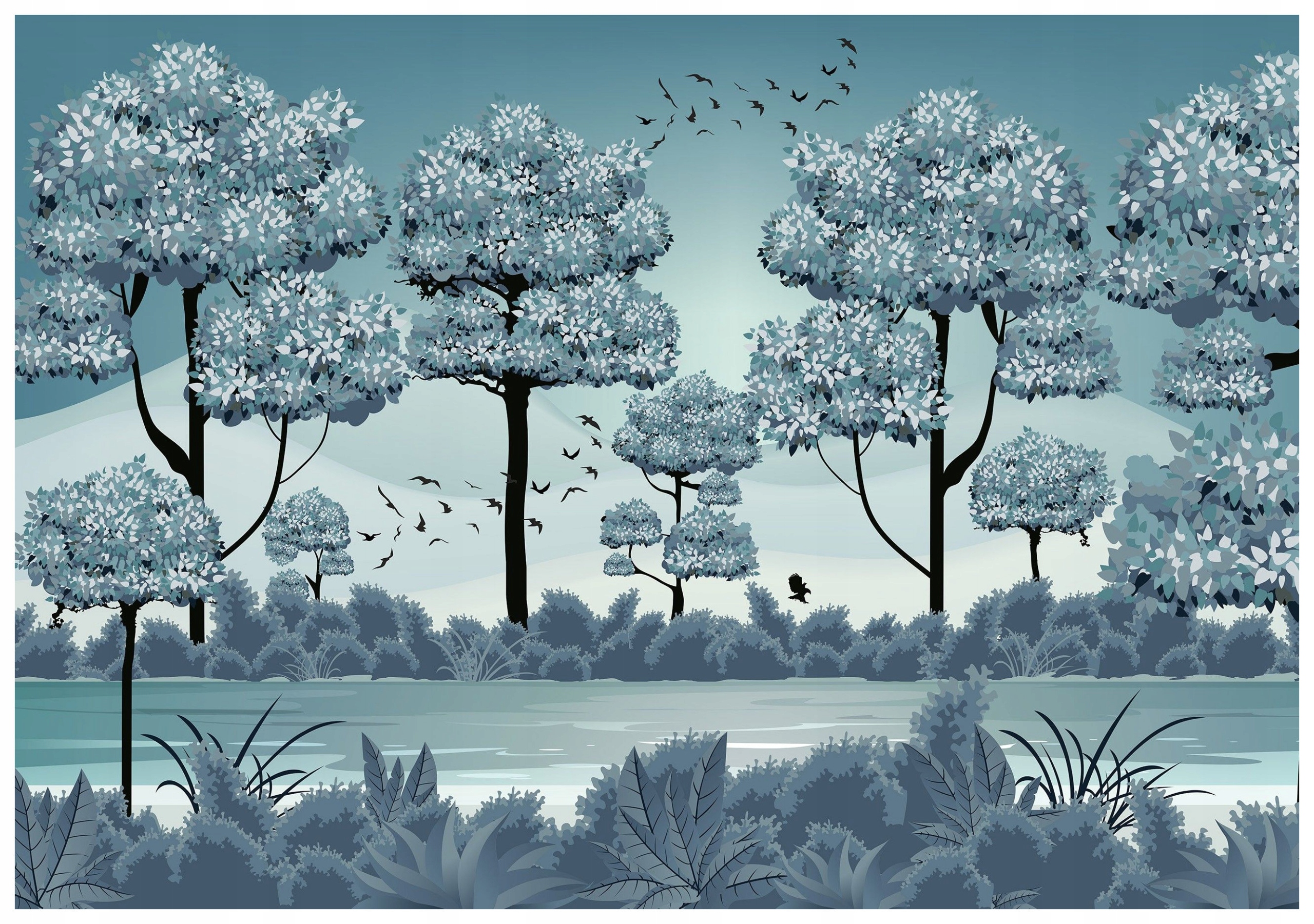 Fototapeta Zimná krajina jazera v lese, harmónia 416x254 lepidlo