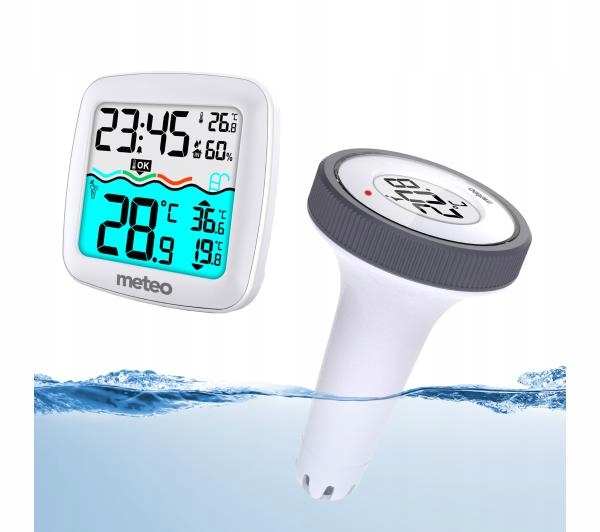 Termometr basenowy Meteo TB 2 bezprzewodowy Pomiar temperatury Alarm Zegar Stan opakowania oryginalne