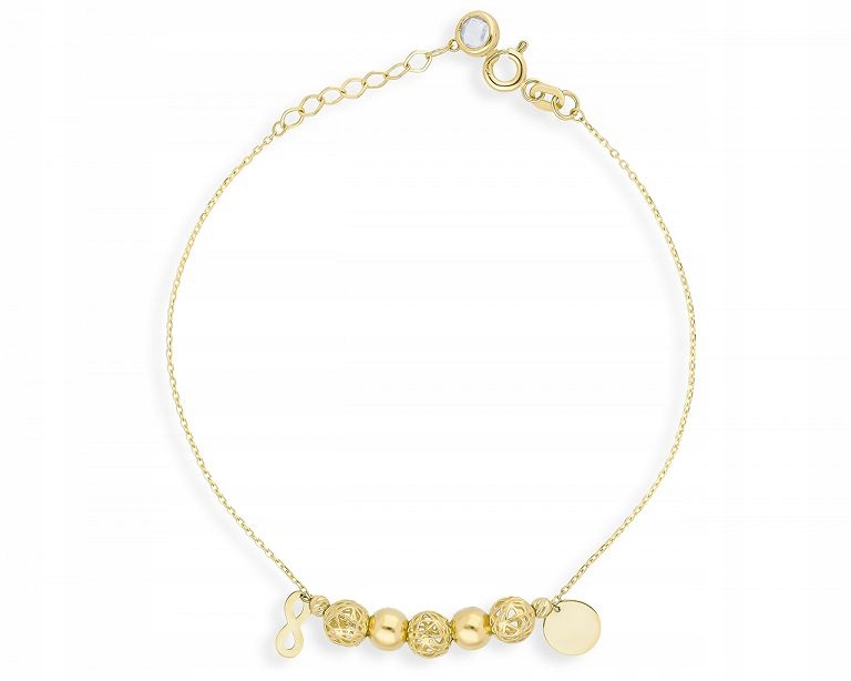 Zlatý náramek 585 dámské infiniti kuličky Gravírování