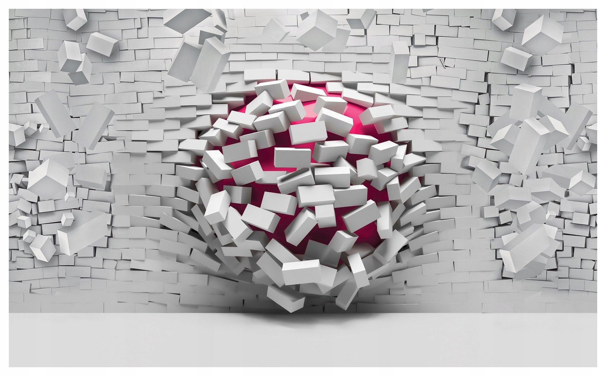 Fototapeta Ružová guľa preráža tehlu, vinylová abstrakcia 416x254 lepidlo