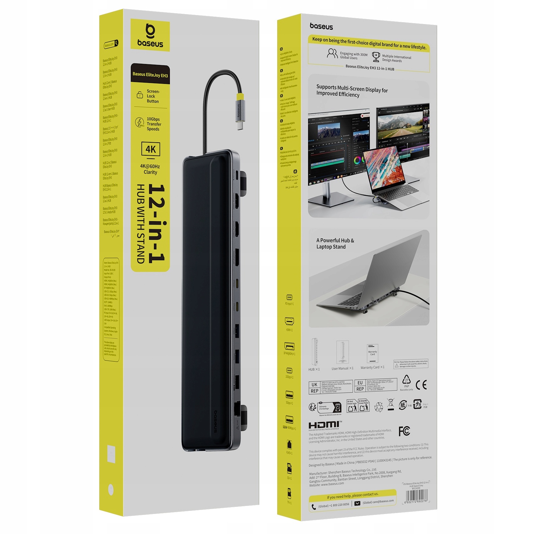 Baseus Dokovací Stanice Hub 12V1 S Chlazením A Podstavcem 4K 60Hz 100W