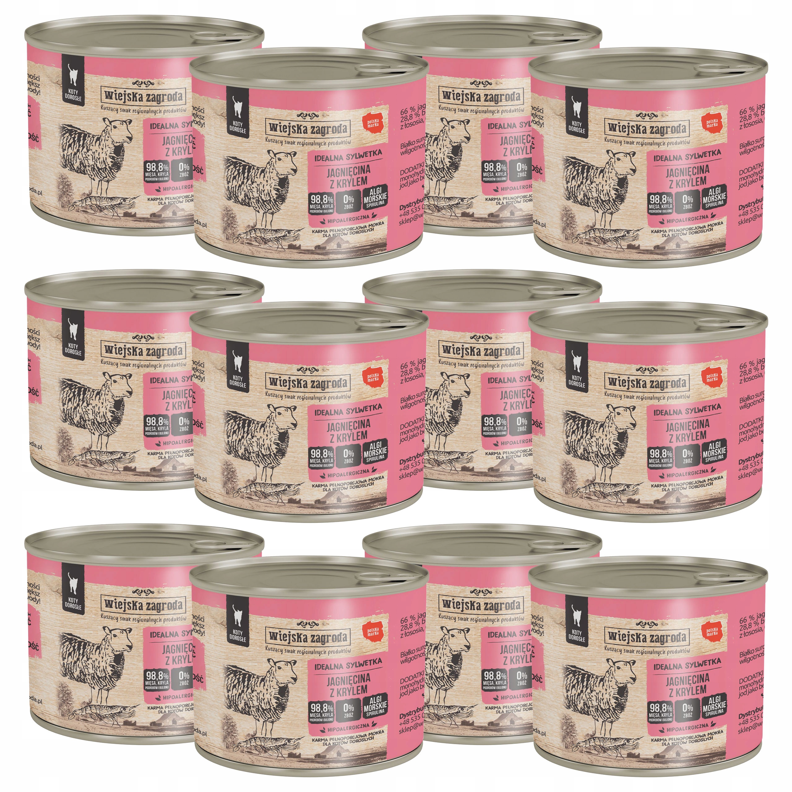 Levně Wiejska Zagroda Krmivo mokré pro kočky Jehněčí Kryl 12 x 200 g