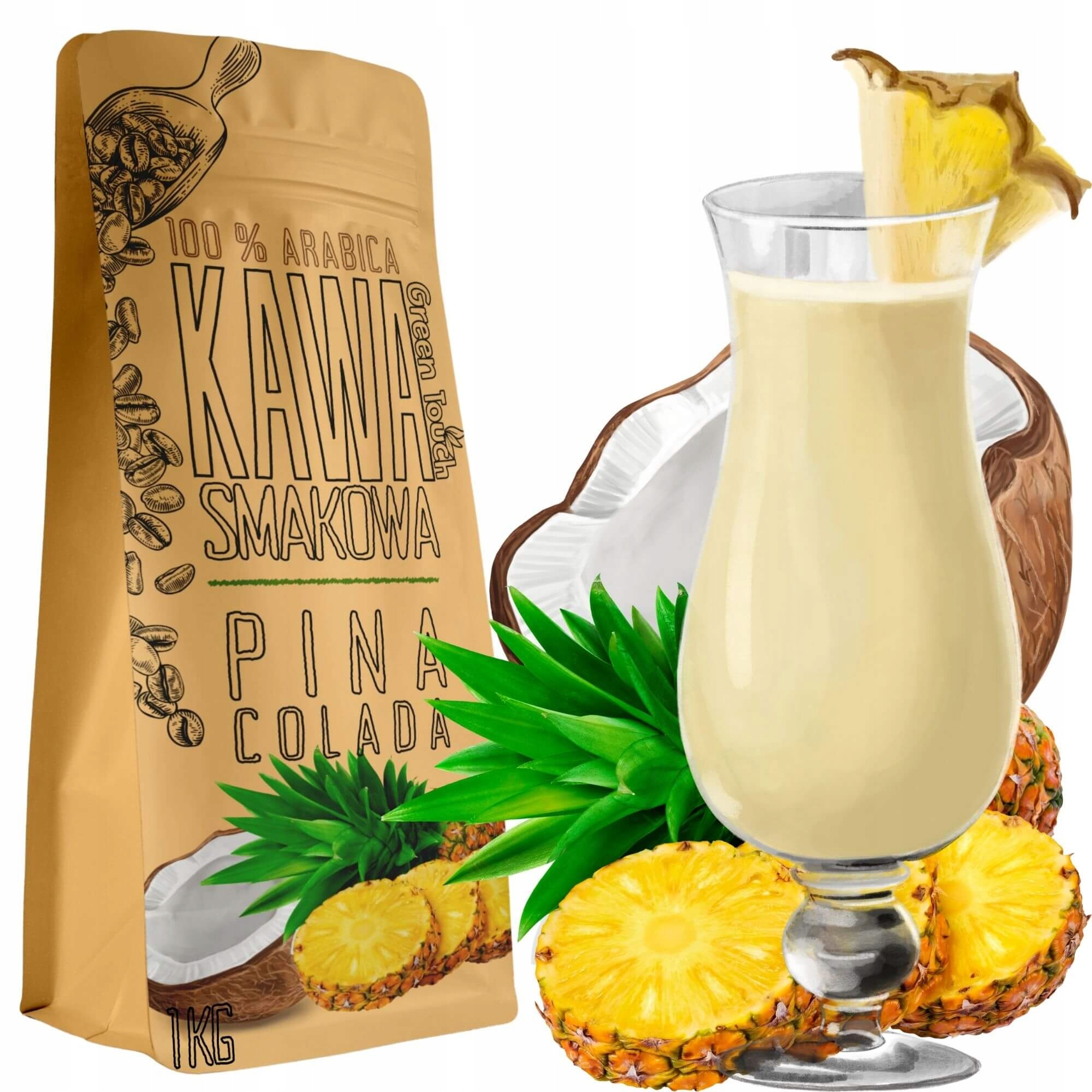 Mletá Káva s příchutí Pina Colada kokos ananas rum 1 kg Green Touch