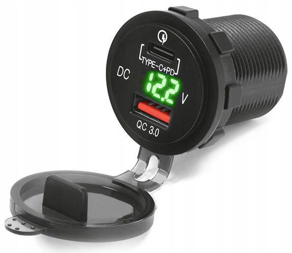 Motocyklowe gniazdo USB QC3.0 +USB typ-C PD 3.6A