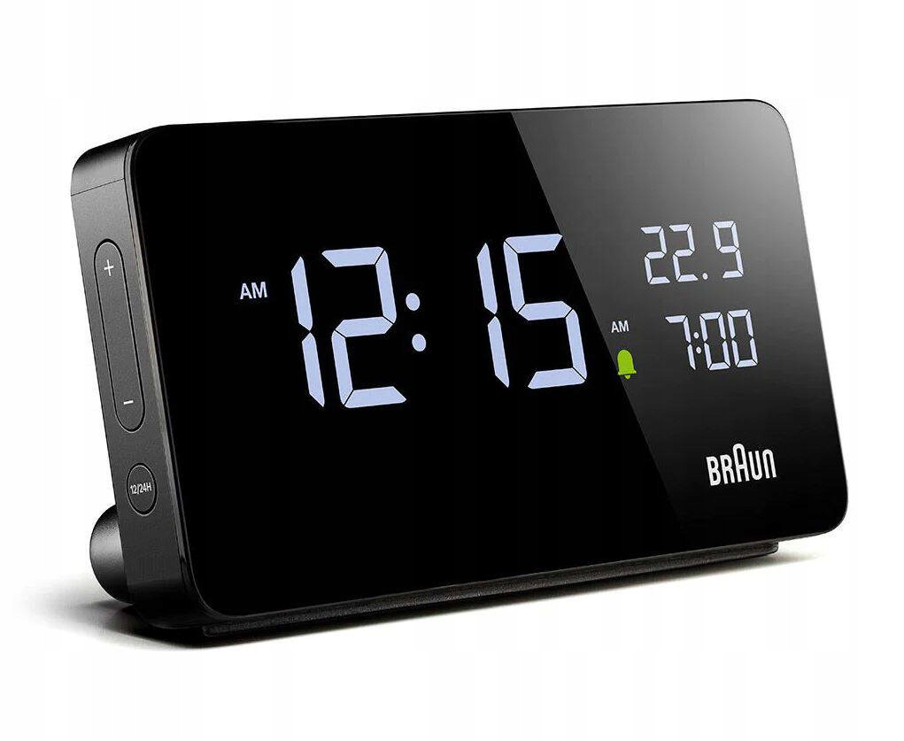 Čierny Klasický Budík Braun BC20B Alarm Auto-podsvietenie 2 x Usb-c