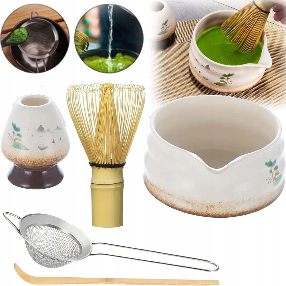 Levně Sada Na Výrobu Matchy Bambusová 5X Sítko Šlehací Metla Dárek Lžička