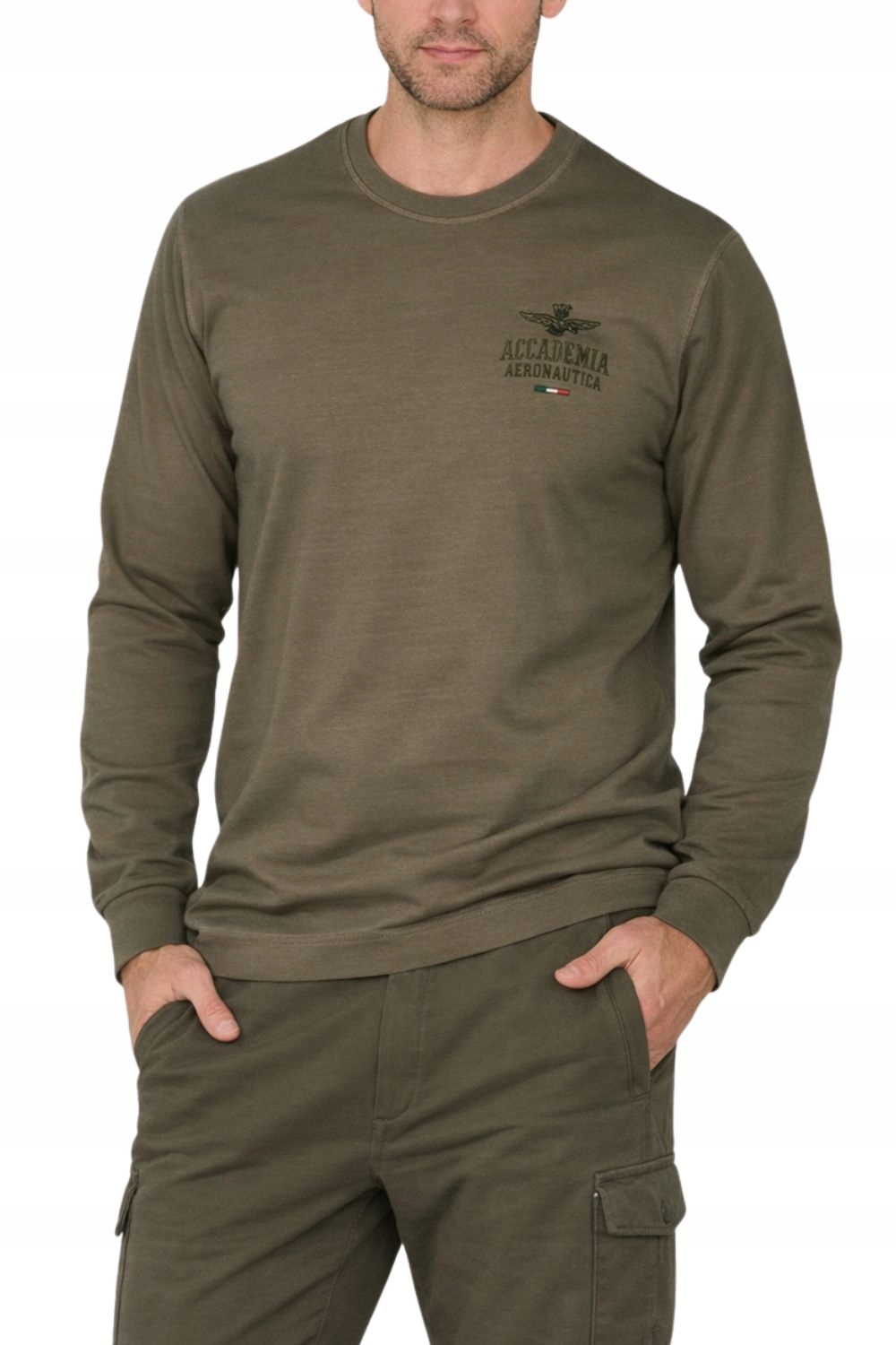 Aeronautica Militare Zelený pánský dlouhý rukáv s vyšívaným logem 3XL