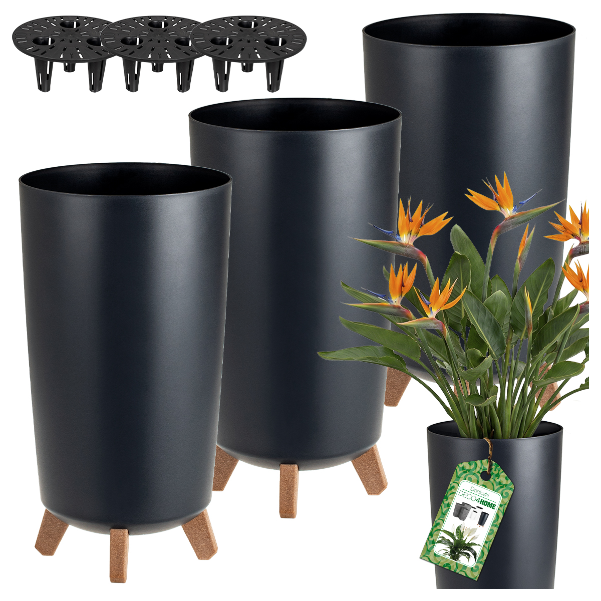 Set x3 Květináč Květináč Antracit Na Nožkách Vysoký Květináč Stojící Na Terase
