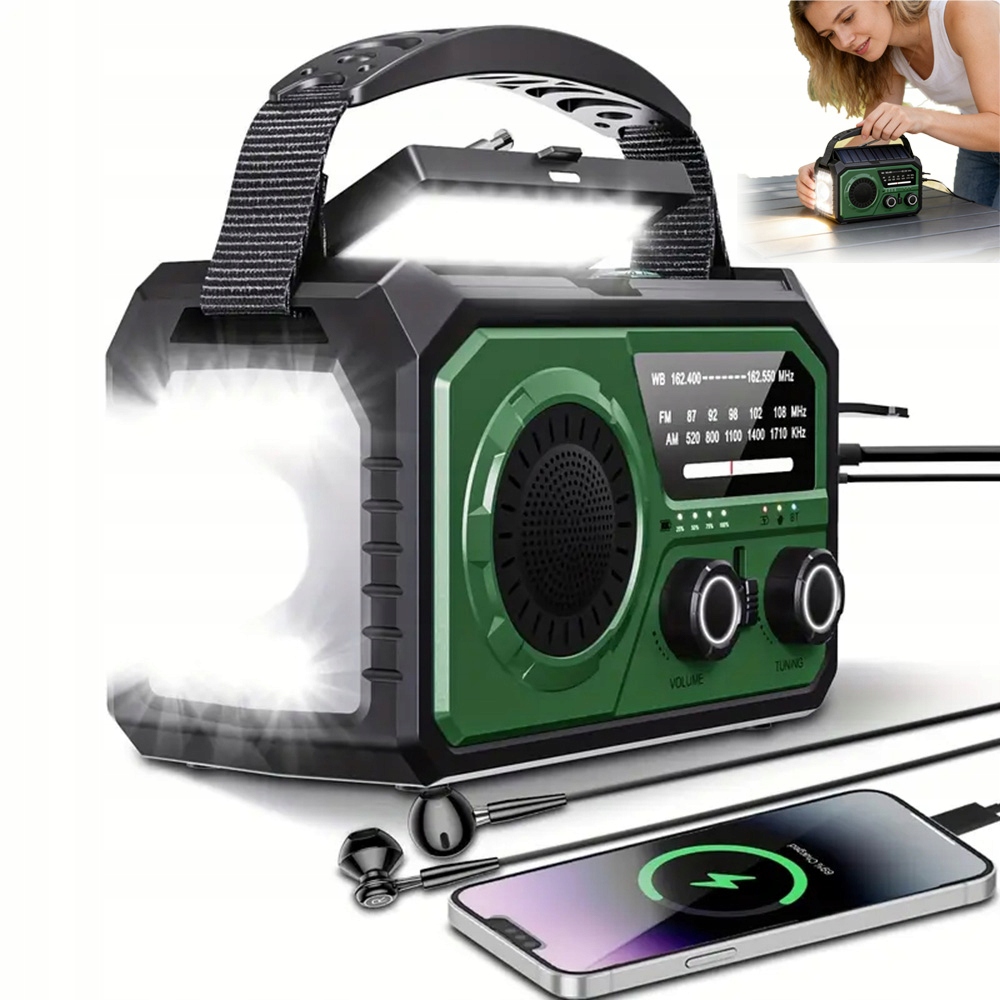 Powerbank 16000MAH Radio Awaryjne Bluetooth 5.3 Z Korbką Ręczną