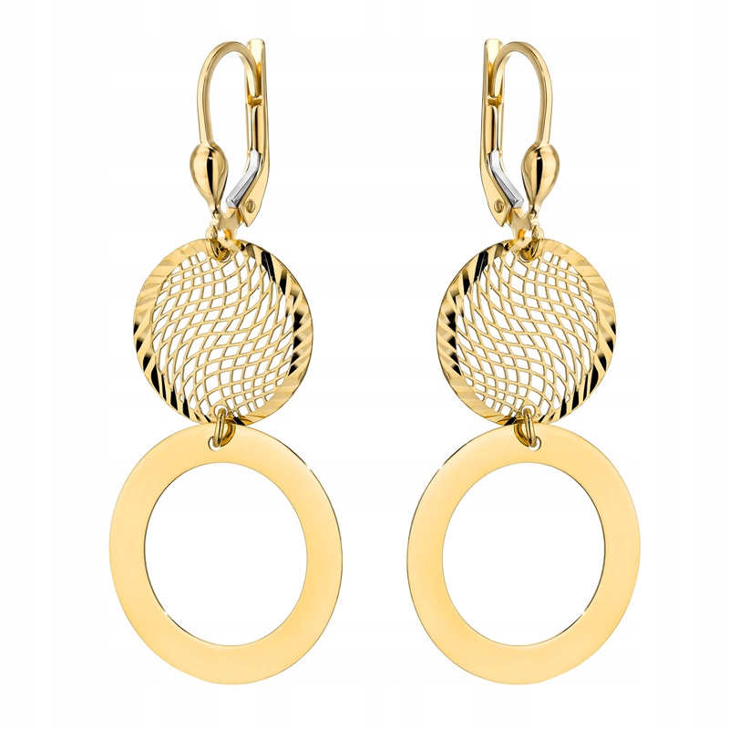 Zlaté Náušnice Anglické pr. 585 Diamantové ažurové kolo a prsten 14k