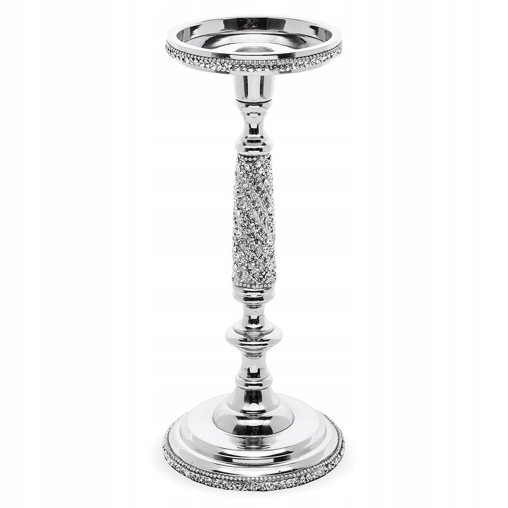 Stříbrný Kovový Svícen 28 cm S Kameny 30