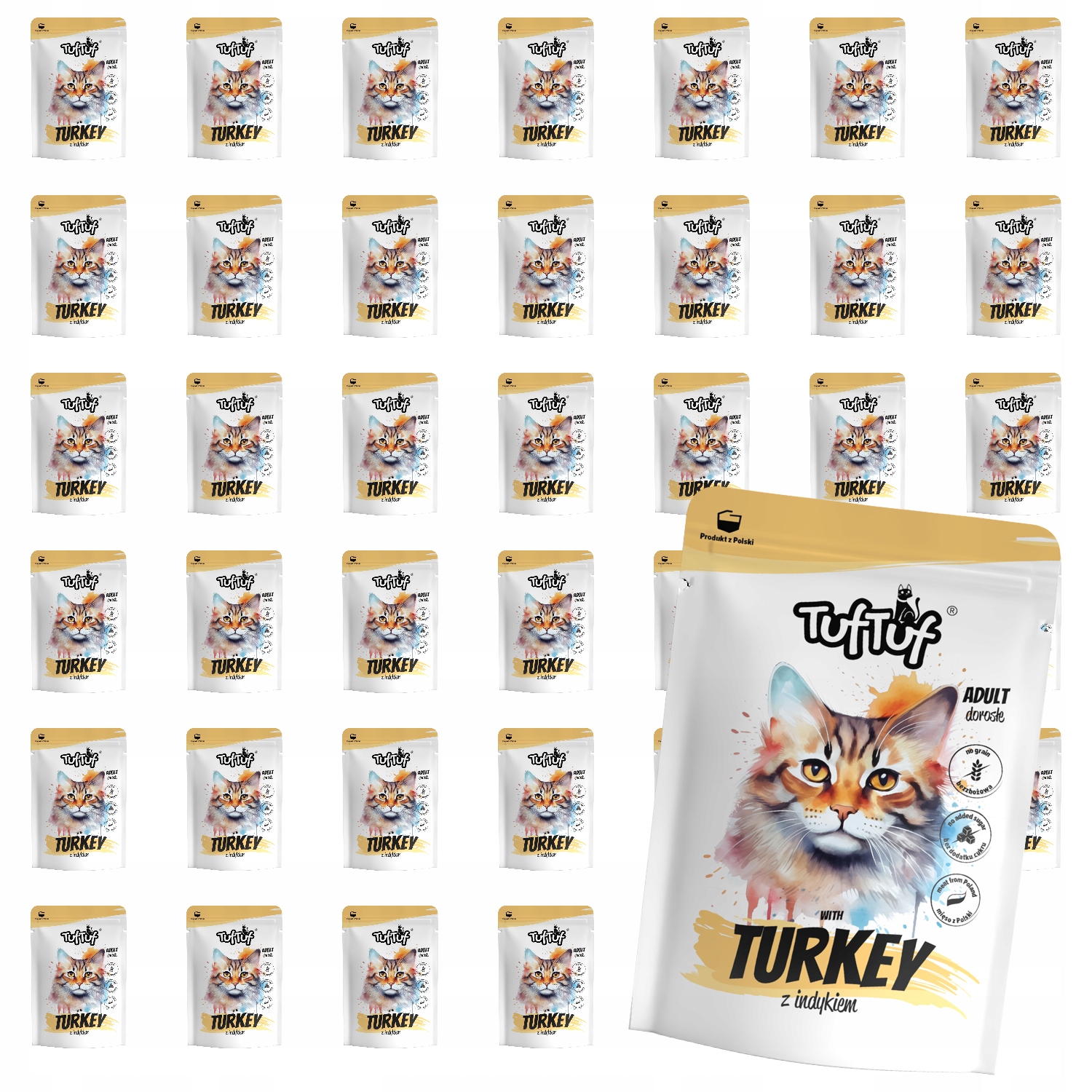 Levně Mokré Krmivo Pro Kočky TufTuf Kapsička mletá s krůtím masem Set 40x300g