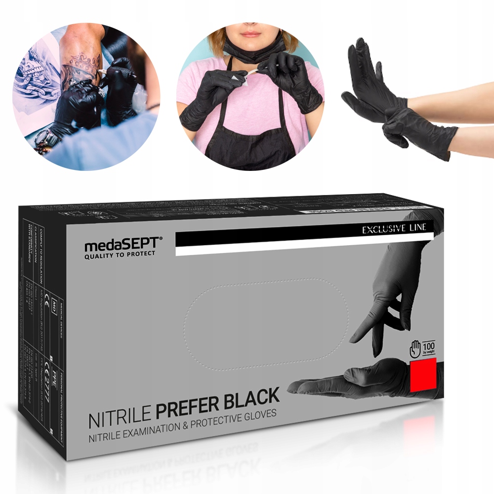 Rękawiczki Nitrylowe Czarne 100szt Rękawice Medyczne Do Salonu Studio M