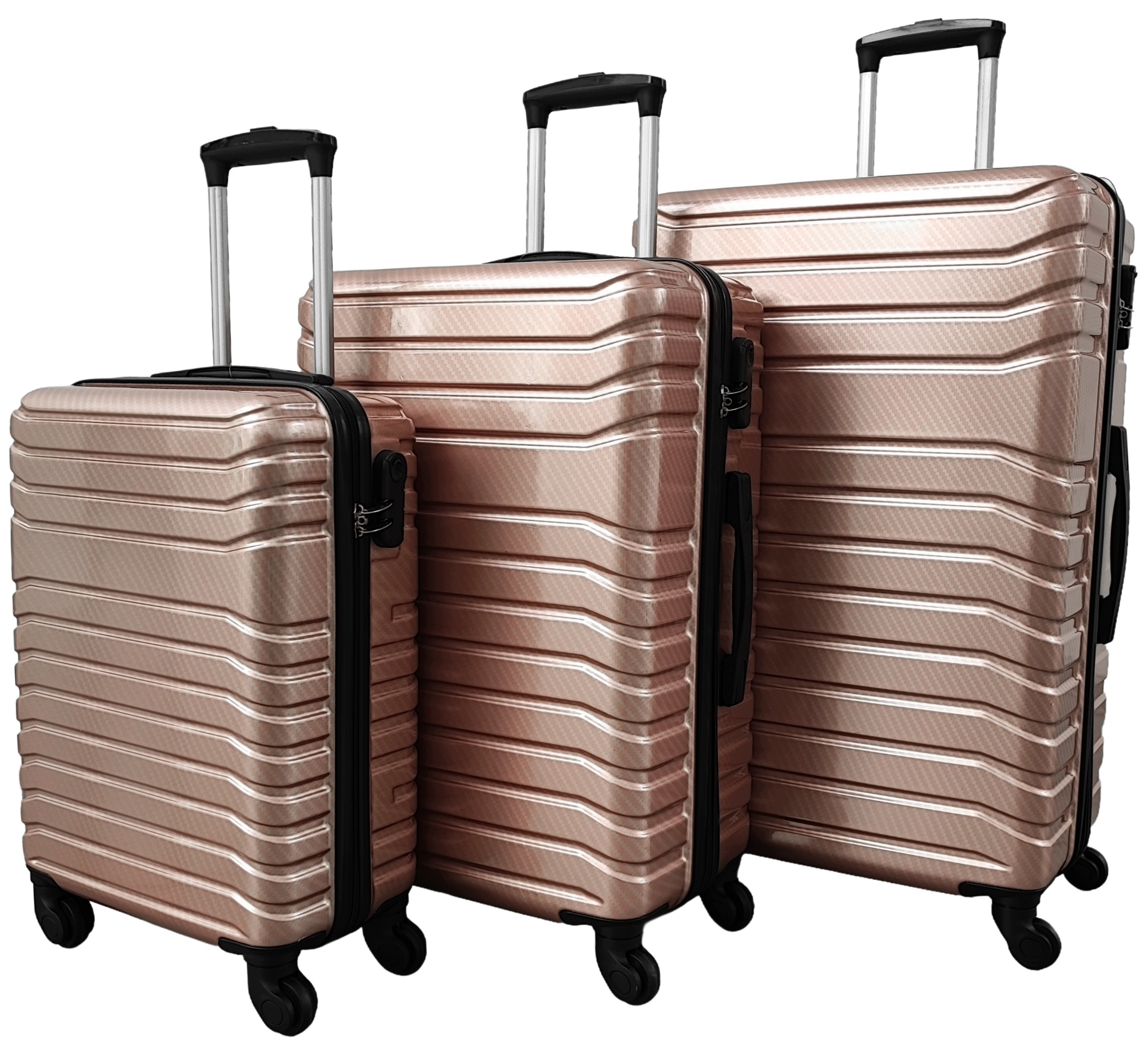 Sada kufrů Cocodivo 3 ks Pc M/L/XL Růžové zlato 4 kolečka 360°