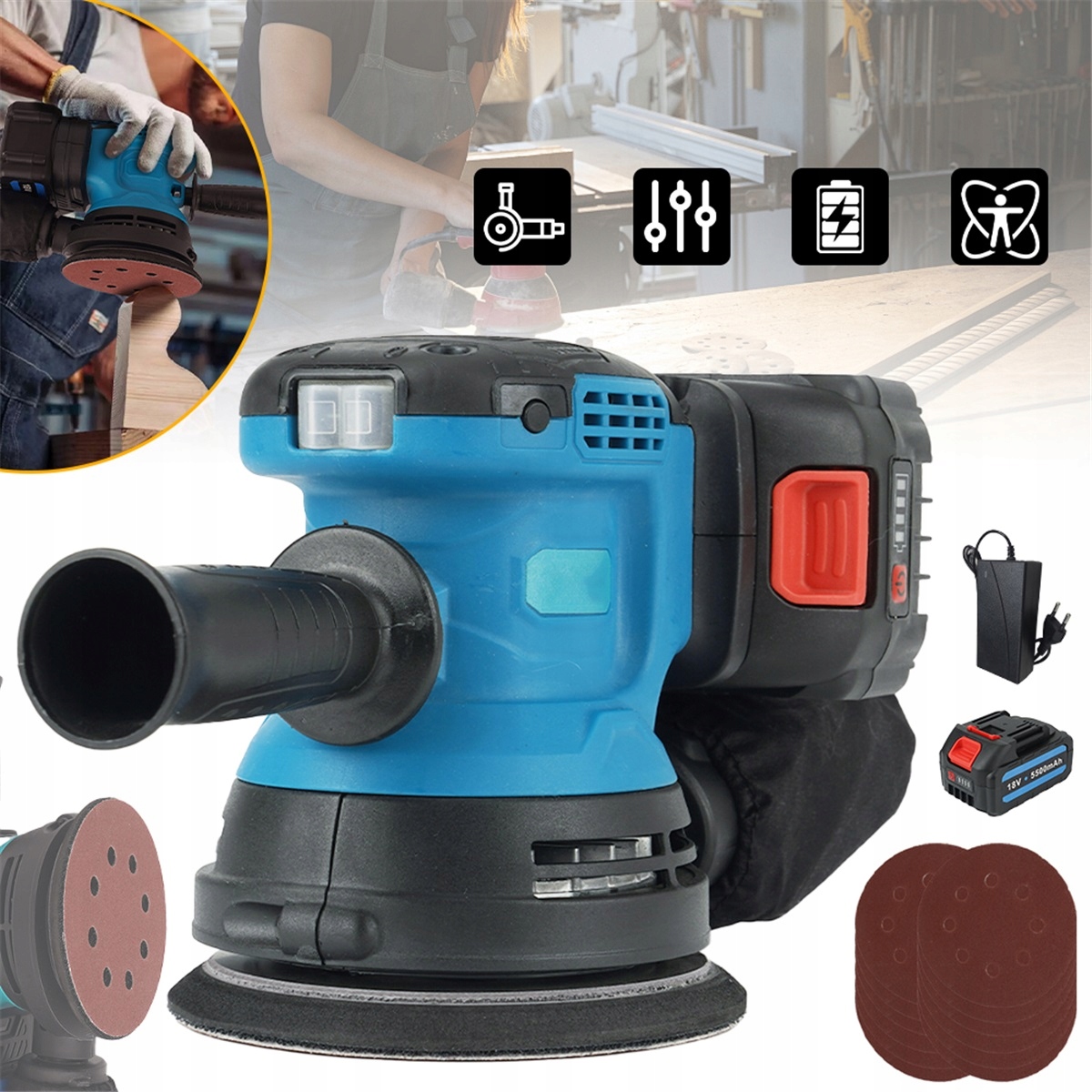 Bezdrátová Bruska 7000-12000 Ot/min S 2 Bateriemi Pro Opravy Automobilů