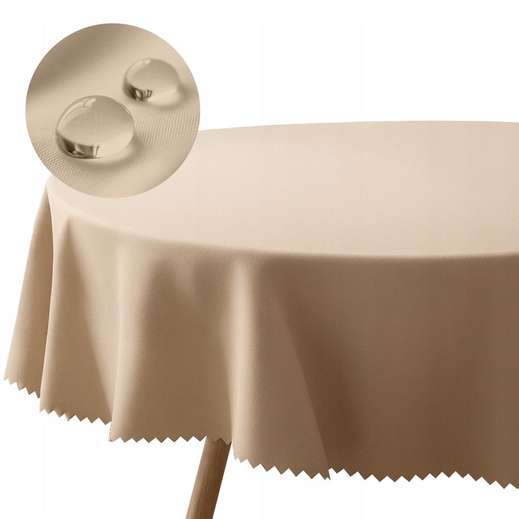Ubrus kulatý béžový 180 cm skvrnám odolný polyester hladký 240 g do jídelny