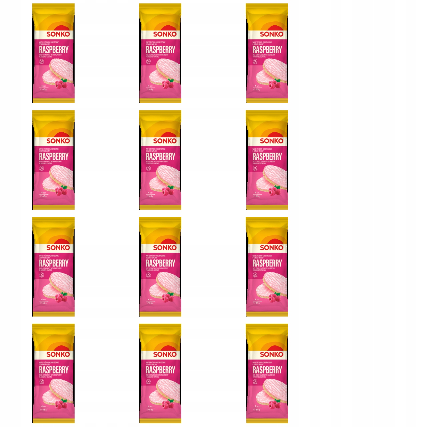 Levně 12 x 65 g Sonko rýžově kukuřičné oplatky malina Karton