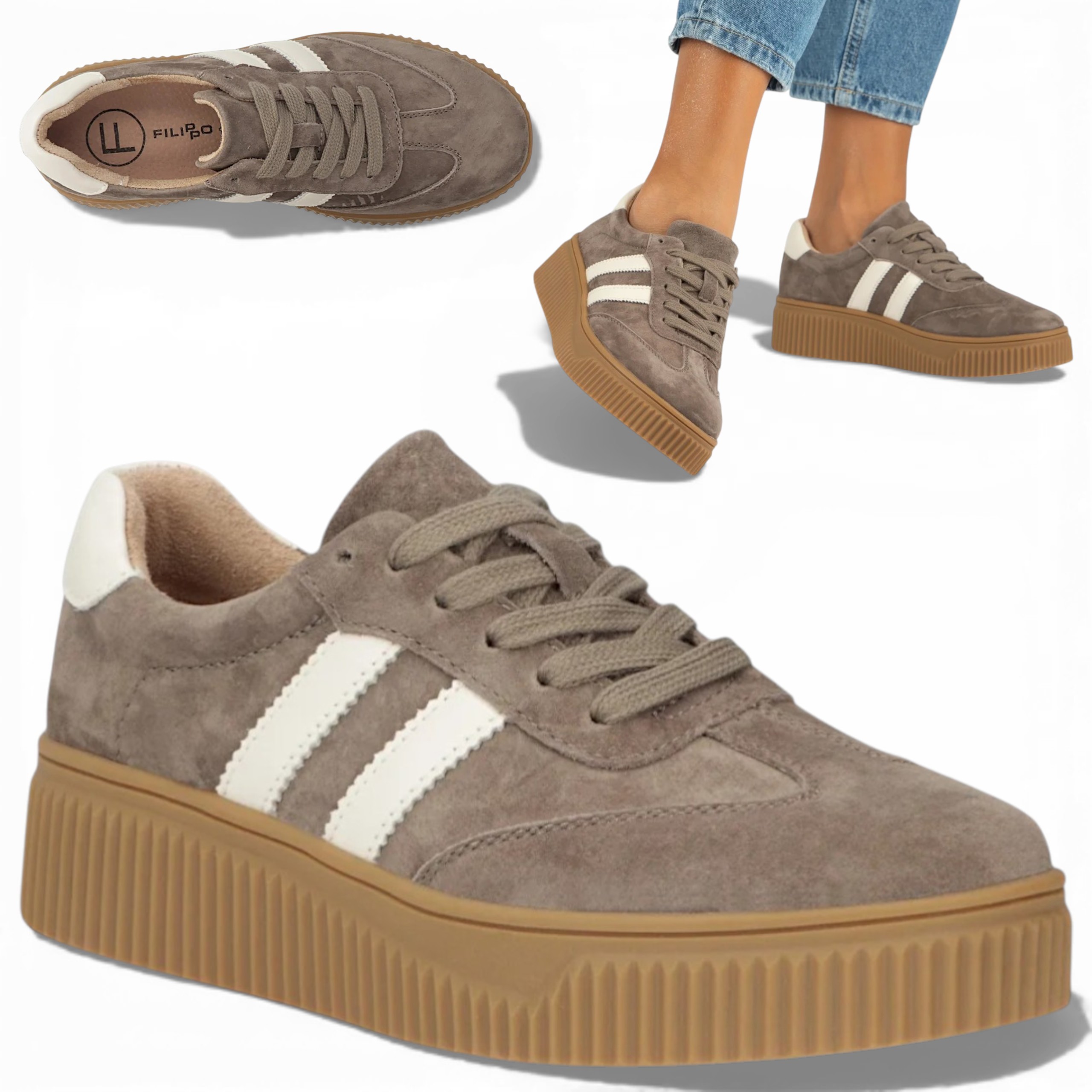 Filippo 41 Dámské polobotky Kůže Pohodlné Jarní boty Semišové šněrování