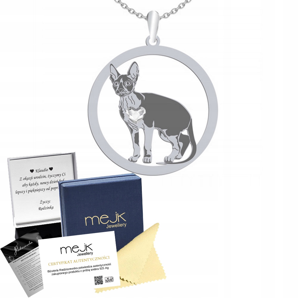Stříbrný náhrdelník s kočkou Cornish Rex 925 Šperky jako Dárek Gravírování